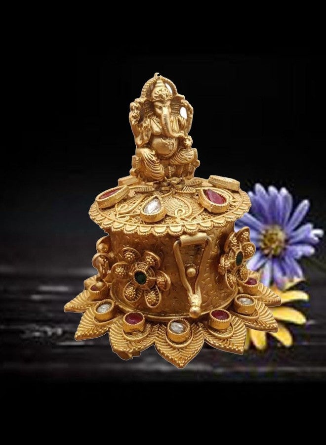 SOLINO Brass Sindoor Box Gold Plated Sidoor Box Krishna Kempu Gold sindoor box/Wedding Gift/Pooja Accessory/Kumkum box (Sidoor Box Krishna Kempu) - Image 2